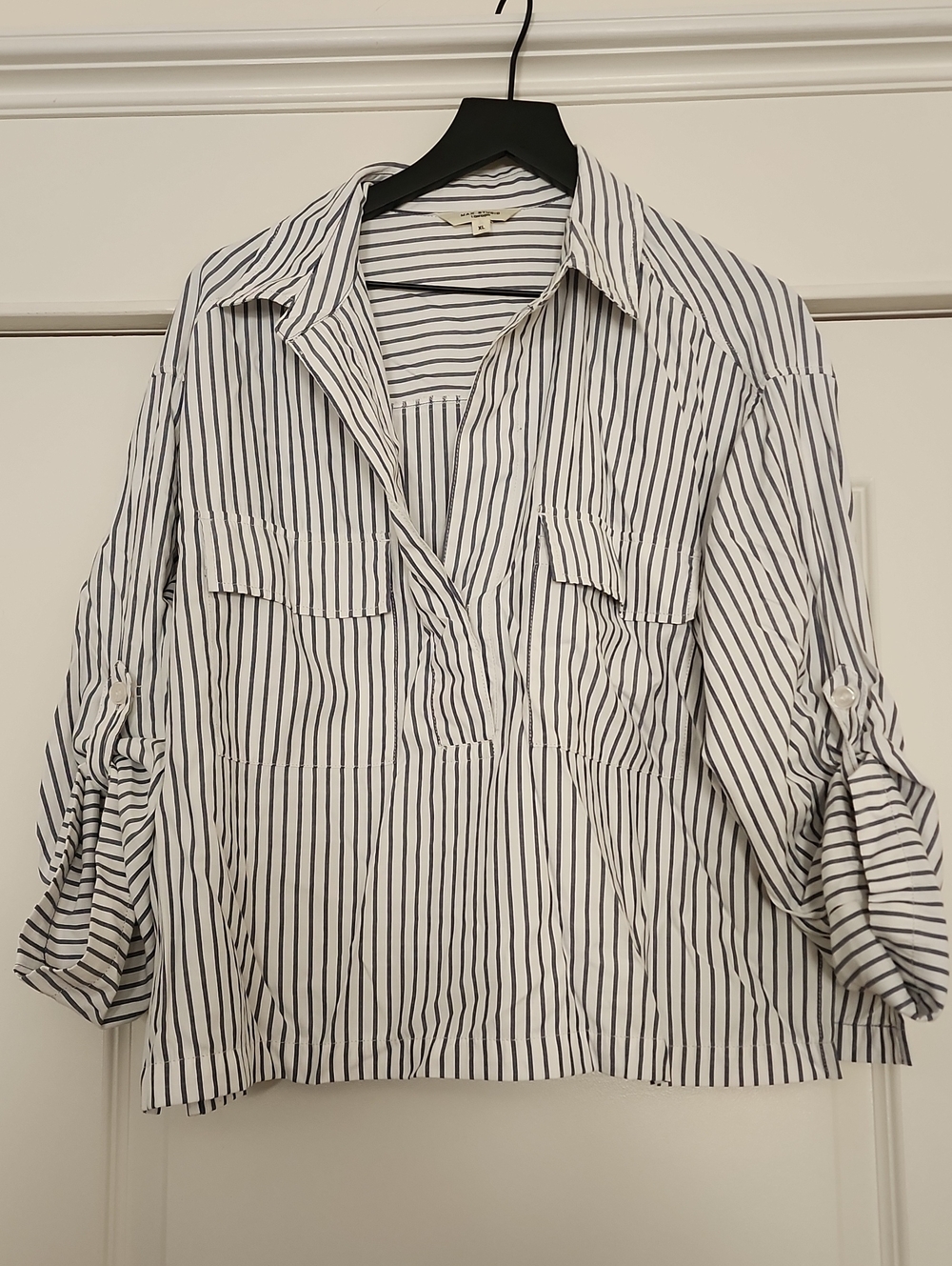 Max Studio Striped Partial Button Shirt